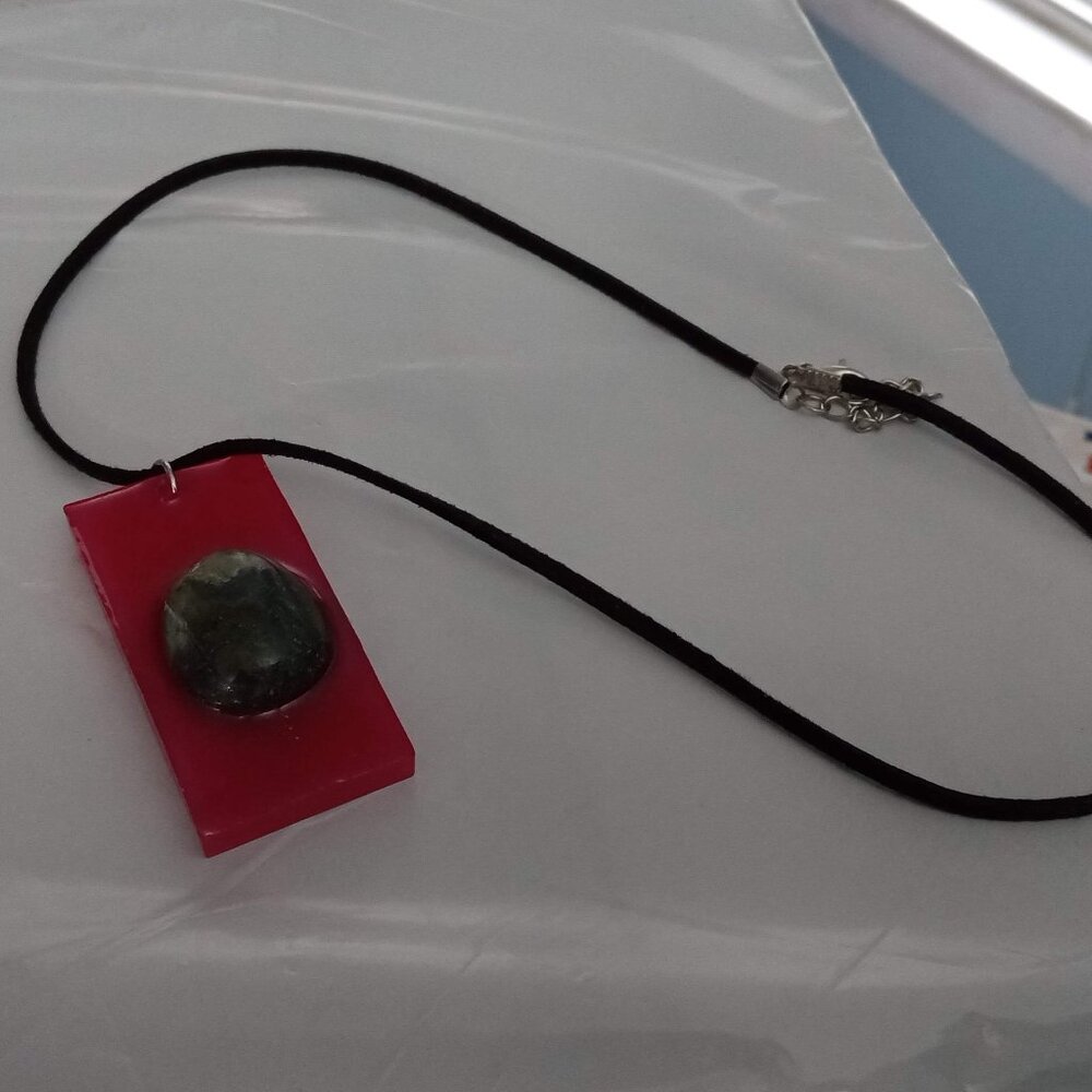 Handmade Red Pendant with Natural Stone Necklace